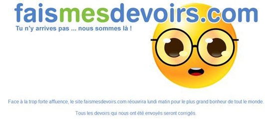 Faismesdevoirs - le site est down pour surcharge de travail Faismesdevoirs - le site est down pour surcharge de travail