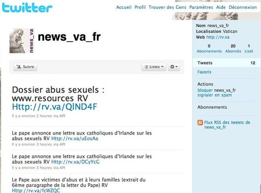 Le Pape en direct sur Twitter via le Twitter du Vatican Le Pape en direct sur Twitter via le Twitter du Vatican