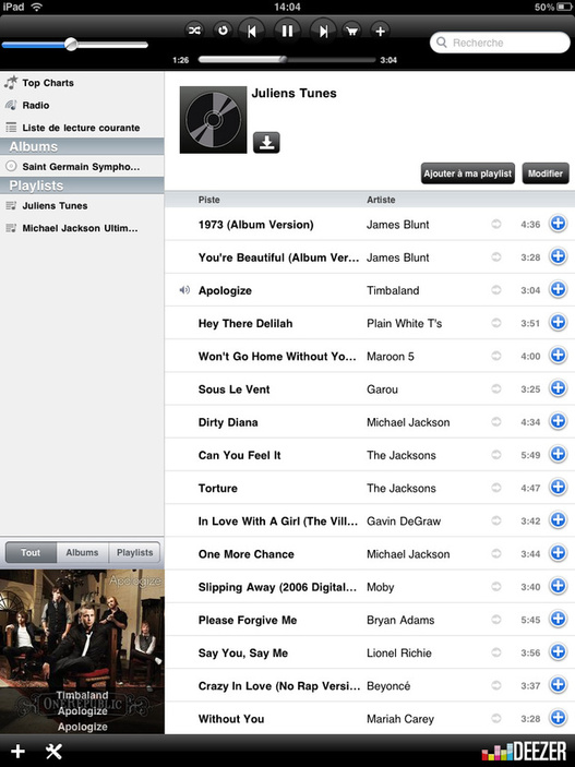 Des images de Deezer sur iPad Des images de Deezer sur iPad