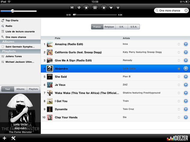 Des images de Deezer sur iPad Des images de Deezer sur iPad