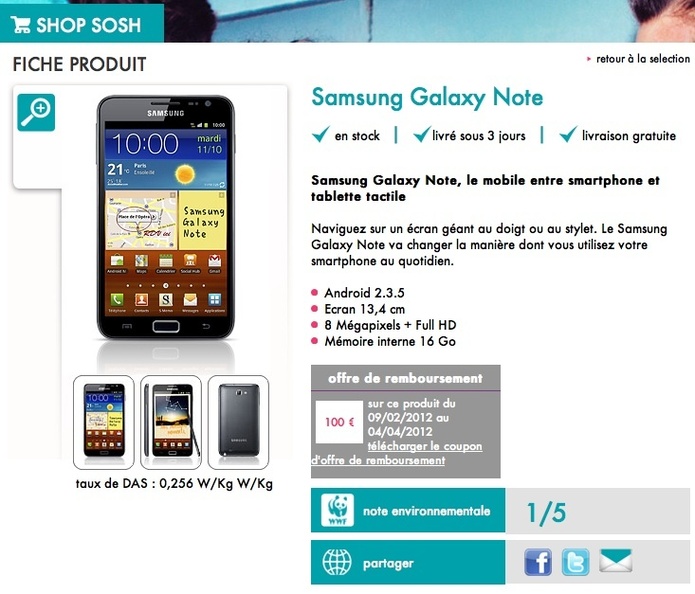 Sosh propose le Samsung Galaxy Note à 359€ Sosh propose le Samsung Galaxy Note à 359€
