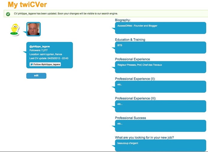 TwiCVer - Votre CV sur Twitter TwiCVer - Votre CV sur Twitter