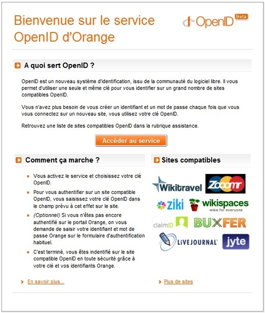 Orange offre l'Open ID a tous ces clients