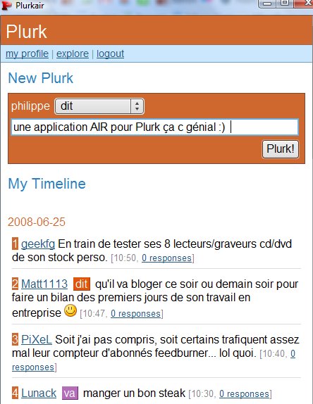 Plurkair - C'est Plurk sous Adobe AIR ( ça c'est une bonne nouvelle )