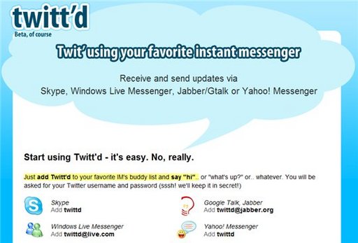 Twitt'd vous permet de Twitter depuis Skype, Gtalk, Jabber, Yahoo messenger et Windows Live Messenger
