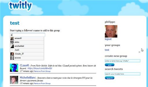 Twitly - Création de groupes d'amis à suivre sur Twitter