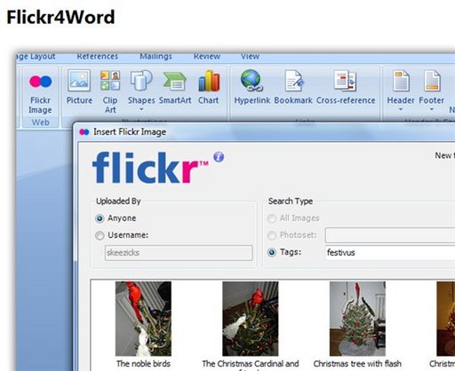 Flickr4Word - Insertion de photos Flickr dans un document Microsoft Word
