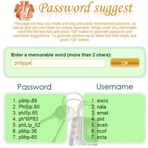 Password Suggest - création de mot de passe et de login
