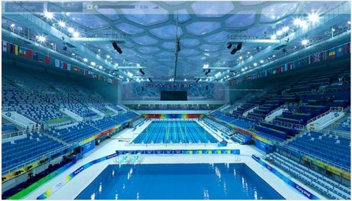 Un panoramique à 360 degrés de la piscine Olympique de Beijing