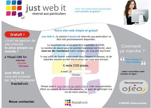 Just Web It - Une solution simple pour contruire un site Web même complexe ( gratuit mais limité en nombre de place )