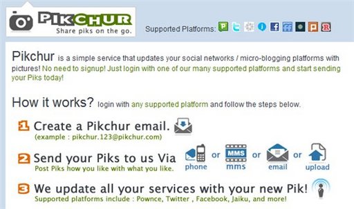 Pikchur - envoi de photos par mail ou mms sur twitter, jaiku, pownce, friendfeed, facebook ...