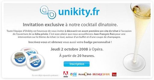 Unikity - le Chat Web 2.0 - Invitation à la soirée de lancement