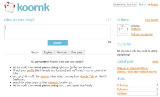 Koornk - c'est comme Twitter mais avec 10 caractères en plus