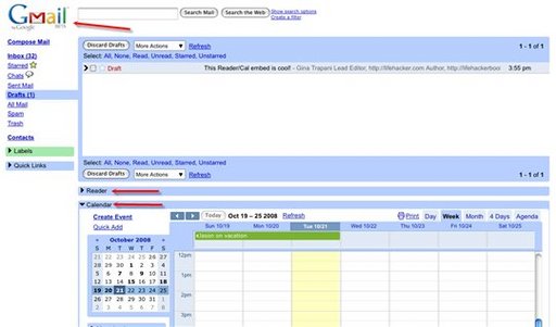 Ajouter Google Reader et Google Calendar à Gmail
