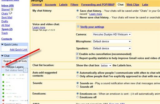 Chat audio et vidéo dans Gmail