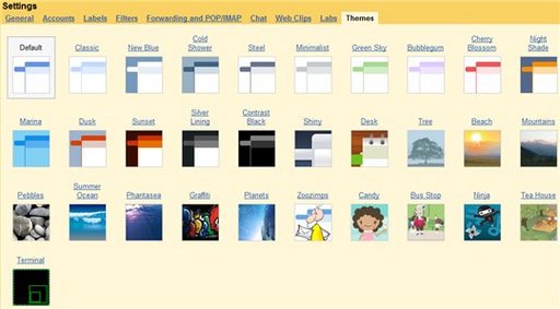 Google propose des thèmes sur Gmail