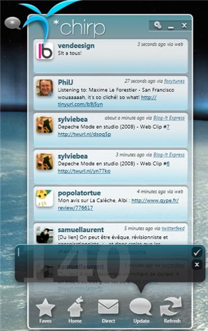 Chirp - un client Twitter pour Windows 7 et Vista