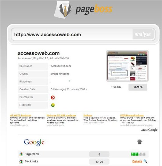 PageBoss - Analyses de sites Web
