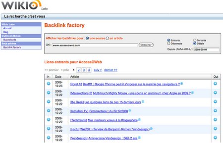 Backlink Factory de Wikio Labs en ligne pour tous