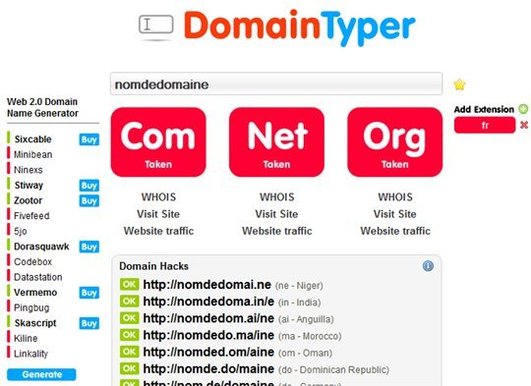 Domain Typer - Recherche de noms de domaines