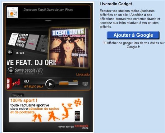 LiveRadio d'Orange maintenant sur iGoogle