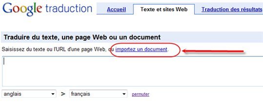 Google Traduction permet d'importer des documents à traduire