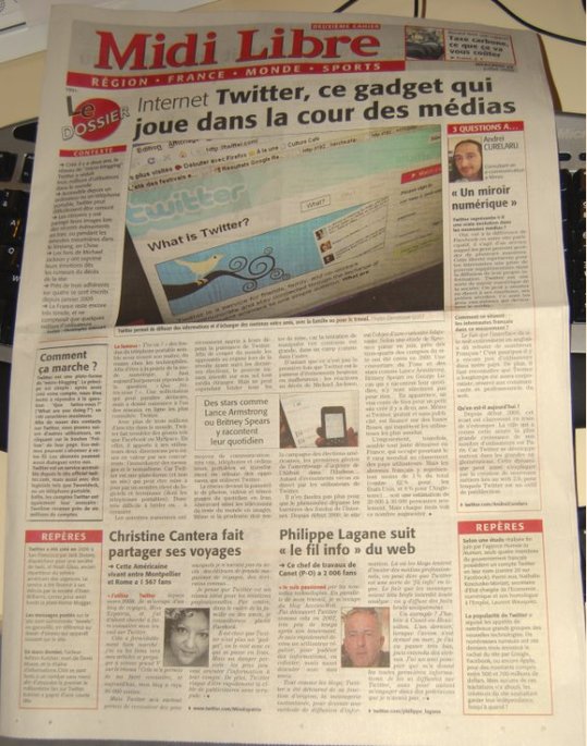 Le Midi Libre met Twitter à la UNE