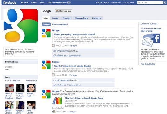 Google et son compte officiel Facebook