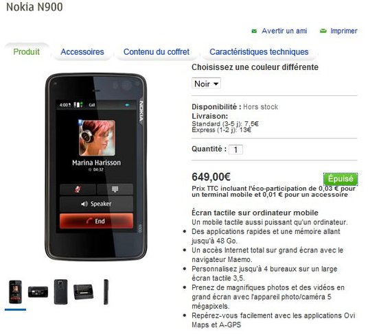 Le Nokia N900 - En France à 649 € donc plus cher qu'en Allemagne ou en Italie