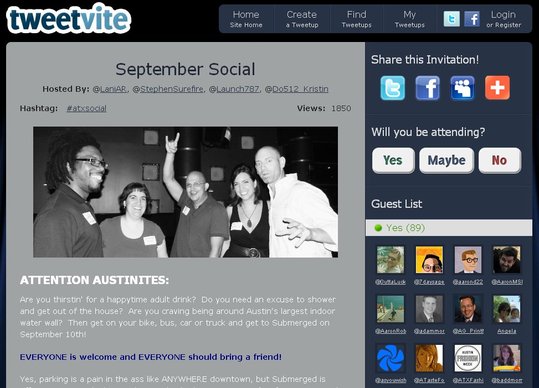 Tweetvite - Gestion d'évènement via Twitter