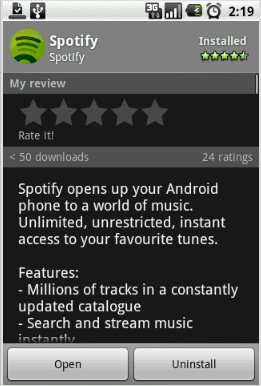 Spotify sur Android Market