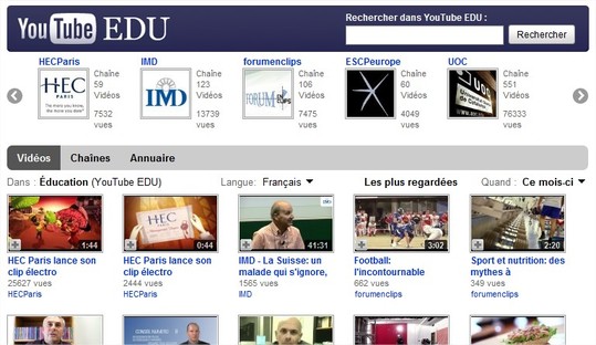 Youtube EDU - Une chaine spéciale pour les Universités