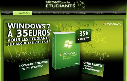 Windows 7 à 35 Euros pour les étudiants