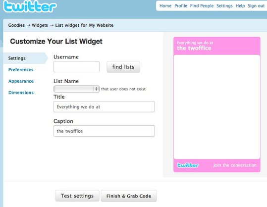 Twitter propose un Widget pour les Listes