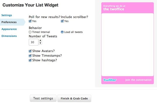 Twitter propose un Widget pour les Listes