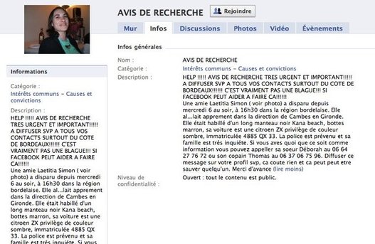 Avis de recherche via Facebook
