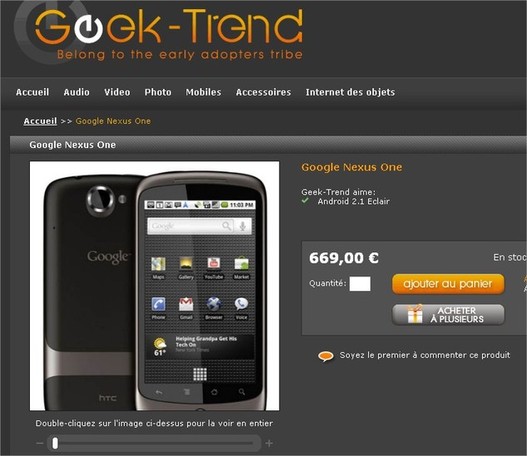 Le Nexus One à 669 € chez Geek-Trend
