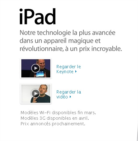 L'iPad Wifi pour fin mars en France et l'iPad 3G en avril