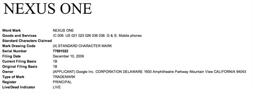 Le Nexus One de Google  risque bien de changer de nom