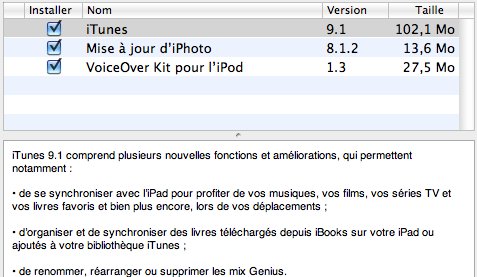 iTunes 9.1 avec de l'iPad dedans