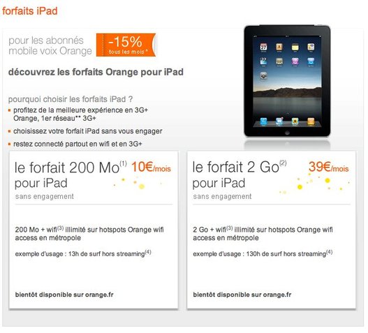 Les forfaits Orange pour l'iPad 3G