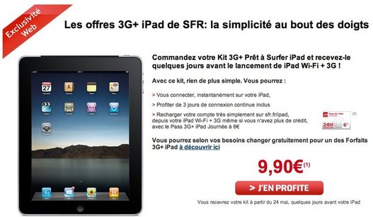 SFR propose un Kit 3G+ Prêt à surfer iPad 3G pour 9,90 €