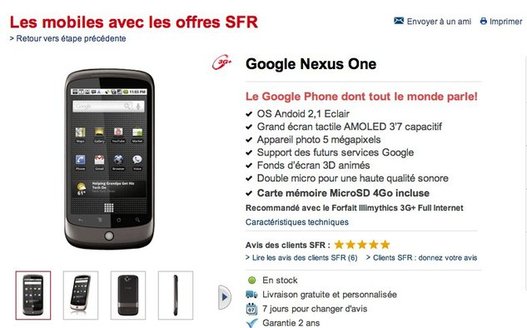 Le Google Nexus One chez SFR aujourd'hui et non simlocké ?