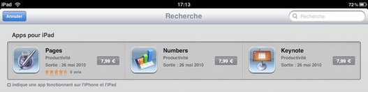 iPad - iWorks ( Pages, Numbers et Keynote ) sur l'App Store français