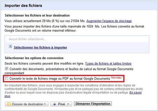 Google Documents convertit vos PDF en texte