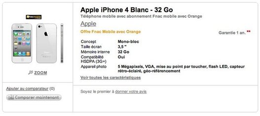 L'iPhone 4 blanc en vente à la Fnac