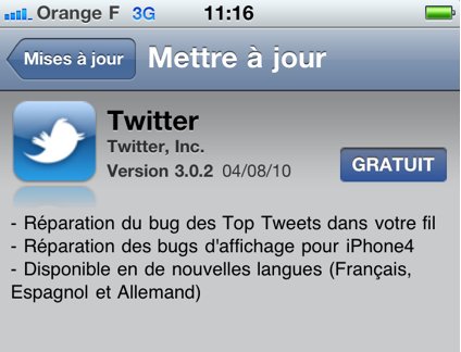 Twitter pour iPhone en français est disponible