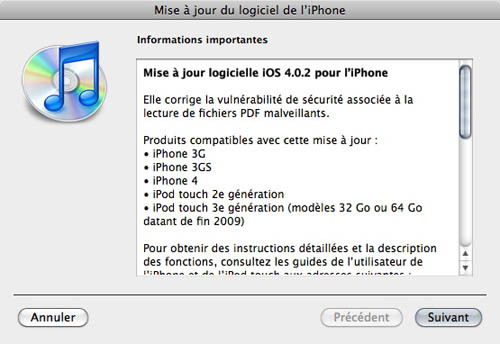 iOS4 - Apple comble la faille PDF avec la sortie de l'iOS 4.0.2