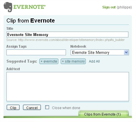 Evernote Site Memory - Capture d'une page Web complète d'un clic
