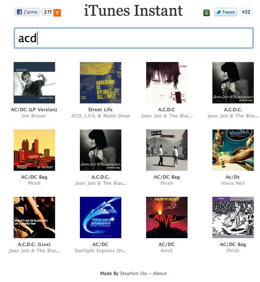 iTunes Instant - Recherche de musiques sur iTunes en temps réel